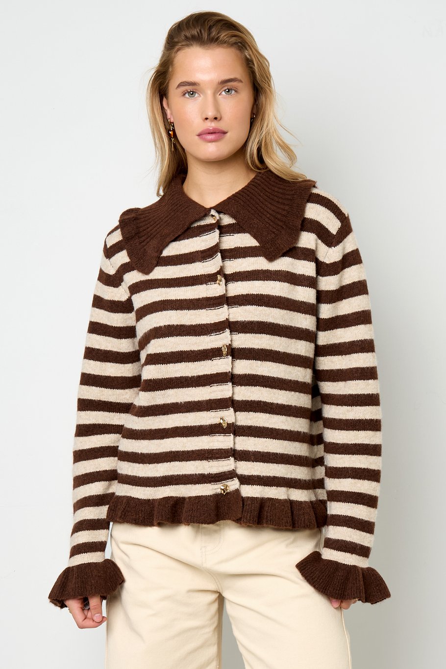 Polyester fiber (polyester) Knit cardigan Stripes Casual Fall/Winter Clothes h5Picture6